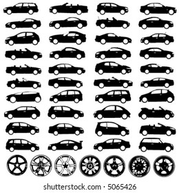 collection of car and wheel vector