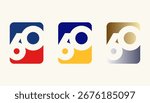 Collection of Card Design Number Anniversary 60th, 60th Happy Anniversary with Rectangle or Square shape in multiple colour variation.