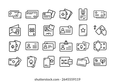 Collection of Card Icons in Outline Style for Design Projects