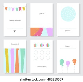 Collection card for invitation birthday, wedding, party, special occasion. Elegant creative unusual set with soft color and geometric shapes. Abstract design concept for brochure, flyer, poster.