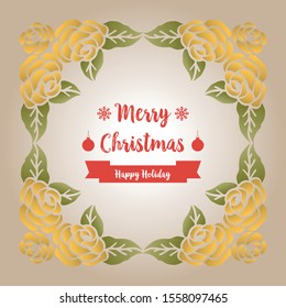 Collection of card merry christmas happy holiday, with shape pattern rose flower frame. Vector
