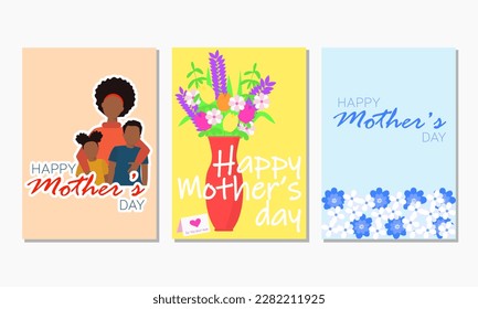 Collection of card or poster for Mother's Day. Minimal greeting card for mohters day. Vector illustraiton. 
