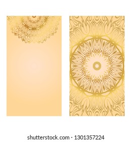 Collection Card With Relax Mandala Design. For Mobile Website, Posters, Online Shopping, Promotional Material. Gold color.