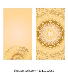 Collection Card With Relax Mandala Design. For Mobile Website, Posters, Online Shopping, Promotional Material. Gold color.