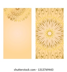 Collection Card With Relax Mandala Design. For Mobile Website, Posters, Online Shopping, Promotional Material. Gold color.