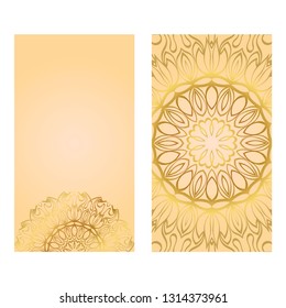 Collection Card With Relax Mandala Design. For Mobile Website, Posters, Online Shopping, Promotional Material. Gold color.