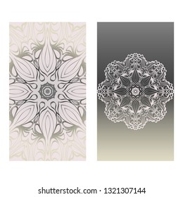 Collection Card With Relax Mandala Design. For Mobile Website, Posters, Online Shopping, Promotional Material. Grey color.