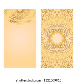 Collection Card With Relax Mandala Design. For Mobile Website, Posters, Online Shopping, Promotional Material. Gold color.