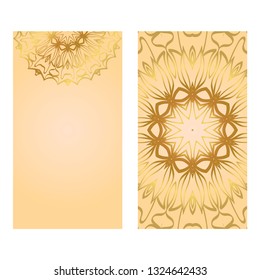 Collection Card With Relax Mandala Design. For Mobile Website, Posters, Online Shopping, Promotional Material. Gold color.