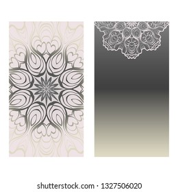 Collection Card With Relax Mandala Design. For Mobile Website, Posters, Online Shopping, Promotional Material. Grey color.