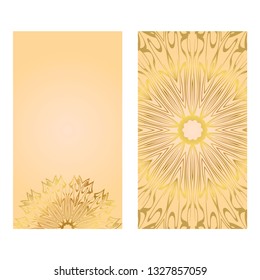 Collection Card With Relax Mandala Design. For Mobile Website, Posters, Online Shopping, Promotional Material. Gold color.