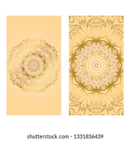 Collection Card With Relax Mandala Design. For Mobile Website, Posters, Online Shopping, Promotional Material. Gold color.