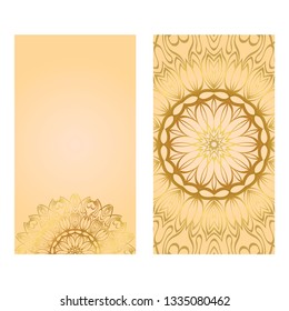 Collection Card With Relax Mandala Design. For Mobile Website, Posters, Online Shopping, Promotional Material. Gold color.
