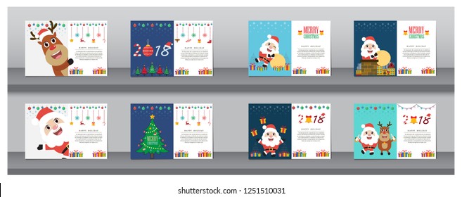 Collection Card Santa Claus and friends. Merry Christmas and Happy New Year. flat design