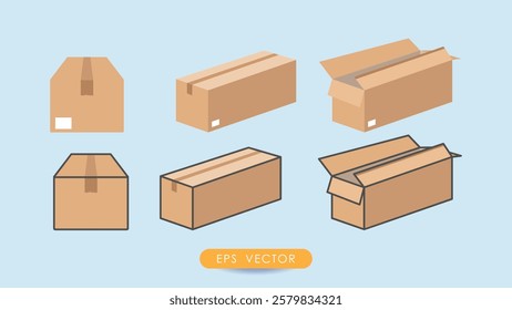 Collection of cardboard box icons from different points of view. Stock vector