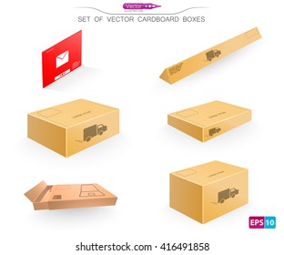 Collection of cardboard boxes isolated on white background, vector illustration