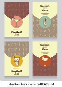 collection of cards for cocktail bar, vector illustration in retro palette