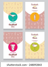 collection of cards for cocktail bar, vector illustration in fresh summer palette