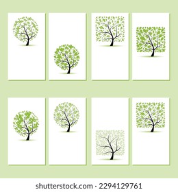 A collection of cards with different designs including a tree and flowers