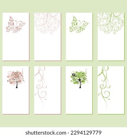A collection of cards with different designs including a tree and flowers.