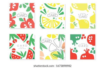 Collection of Cards with Juicy Fruits, Healthy Food Design Element Vector Illustration