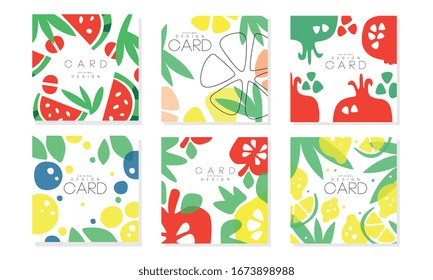 Collection of Cards with Juicy Fruits Pattern, Healthy Food Design Element Vector Illustration