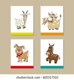Collection of cards for kids. Vector illustration of animal cartoon character. Perfect design elements for children book, banners, leaflet