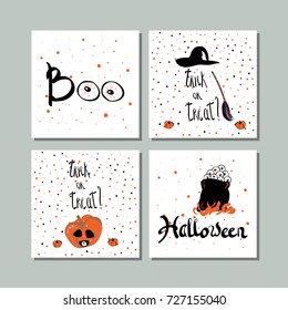 Collection cards set of hand drawn  Happy Halloween cartoon illustration