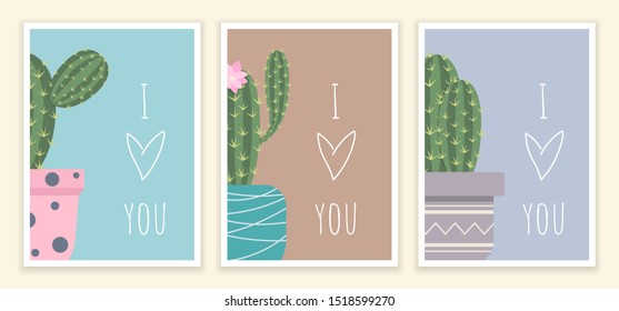 Collection of cards with various succulents with inscription I Love You