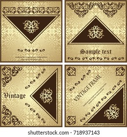 Collection of cards with vintage frames and patterns. Retro luxury design   