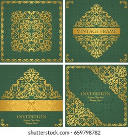 Collection of cards with vintage patterns. Retro luxury design   
