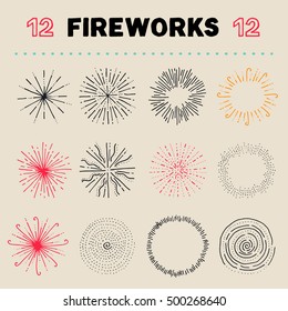 Collection of carefully designed rounded explosions. Even more explosions / or sun bursts in this handy collection. Perfect for badges or new years greeting cards.