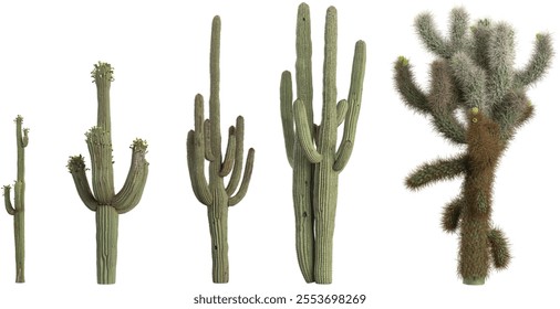 Collection of Carnegiea plants on transparent background