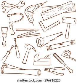 Collection of carpenter's tools and outfit