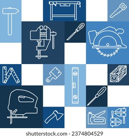 Collection of carpentry tools icons. Illustration for banners and advertising of the tool. Carpenter's tool thin line. EPS 10.