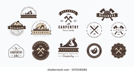 Collection of carpentry vector illustration badge design. Set of vintage carpentry emblem logo concept