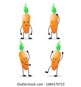 the collection of carrot in the different posing. vector illustration cute cartoon vegetable character set on white background
