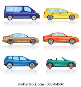 Collection cars icons set. 6 different colorful 3d sports car icon. Car vector EPS 10