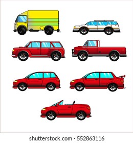 Collection cars.Vector set on white background.