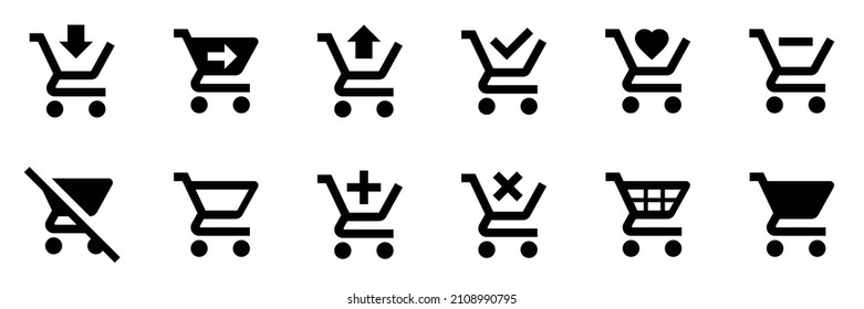 Collection of Cart icons. Black flat icon set isolated on white Background