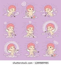 
Collection of cartoon angels compositions for St Valentine's Day. Use for design, polygraphy, greeting cards, 
internet resources. Vector illustration.