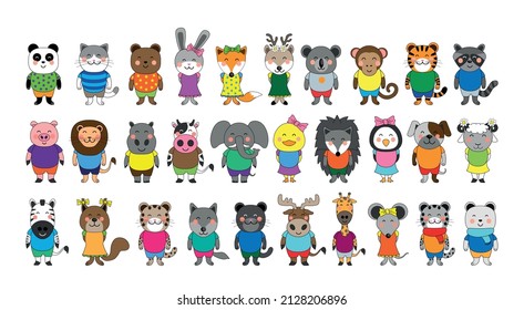Collection of cartoon animal characters. Children's illustrations.