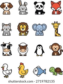 Collection of cartoon animals arranged in grid pattern