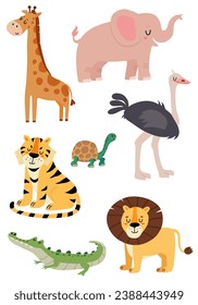 Collection of cartoon animals isolated on white background. Cute vector illustrations.