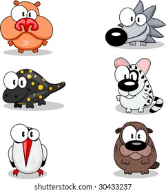Collection of cartoon animals isolated on white