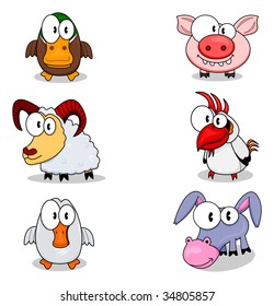 Collection of cartoon animals isolated on white