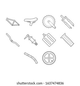 Collection of cartoon bicycle parts icon vector