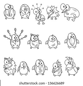 Collection of cartoon birds isolated on white