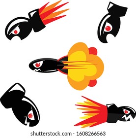 Collection of Cartoon Bombs and War Missiles And Explosions Vector Illustrations