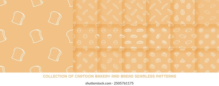 Collection of Cartoon Bread bakery seamless patterns